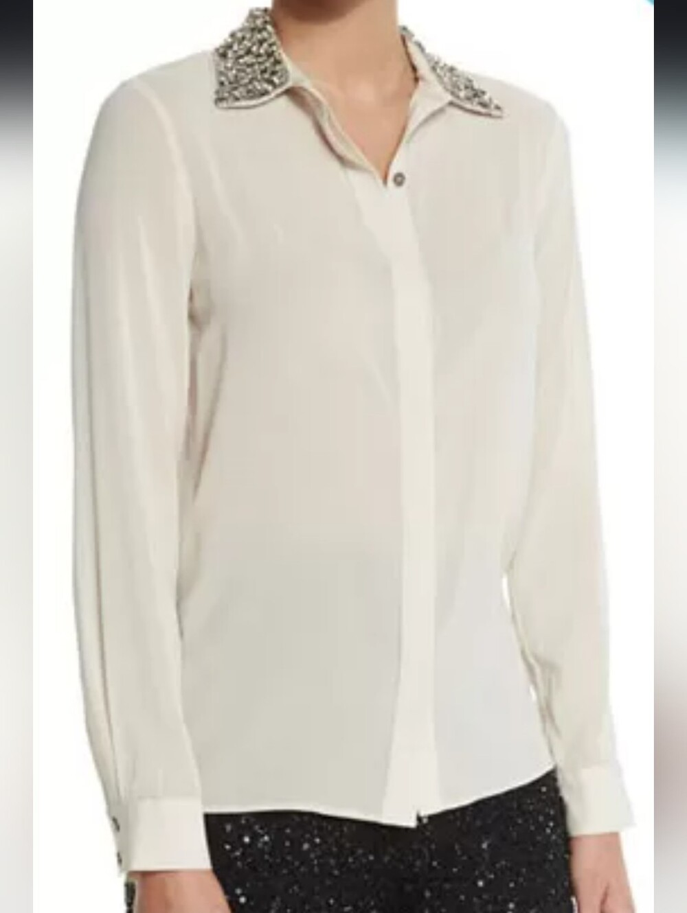 ALICE + OLIVIA IVORY STACEY BENDET BLOUSE SILK RHINESTONE BEAD COLLAR  NWT TOP